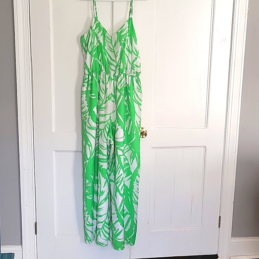 Green Leaf Print Jumpsuit